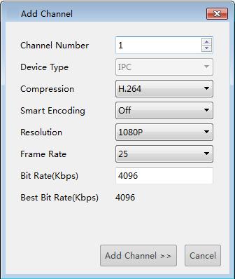 Toolbar A B C D No. Description A B C D Add certain number of channels with specified video settings such as compression mode, resolution, frame rate and bit rate for space calculation.