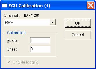 Configuration ECU Calibration To view ECU channel data in engineering units it must be calibrated by applying a scale and offset to the raw data. 1. On the Channels menu, click ECU Calibration. 2.
