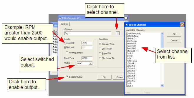 Configuration 2. Double-click on a channel and the parameter edit window will open. 3. Select the channel you want to use and edit any of the channel enable conditions.
