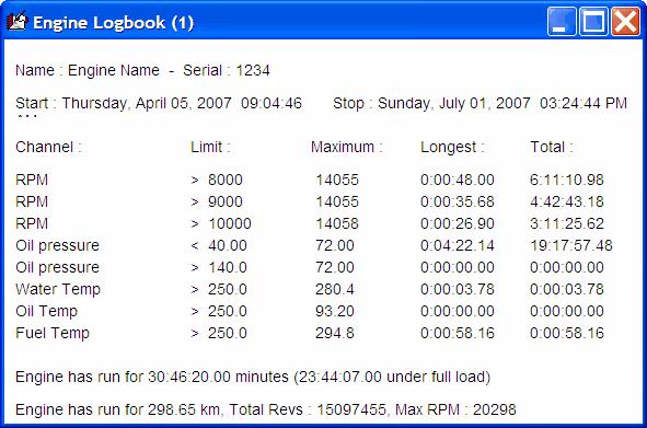 Data Analysis Logbook Use this function to open the engine log book. This report provides detailed information about an engines on load history.