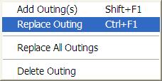 Data Analysis Replace Outings Use this function to replace the current dataset in the File Folder. 1. On the Data menu, click Outings, Replace Outing. 2.