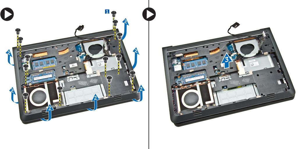 Place the back cover on the computer. 2. Tighten the screw to secure the back cover to the computer. 3.
