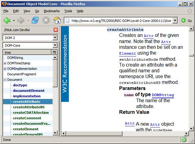 Appendix B B.9: DevBoi Loaded the W3C Page for createattribute UrlParams (http://urlparams.blogwart.com) is a small plug-in that shows the POST and GET parameters of a web page.