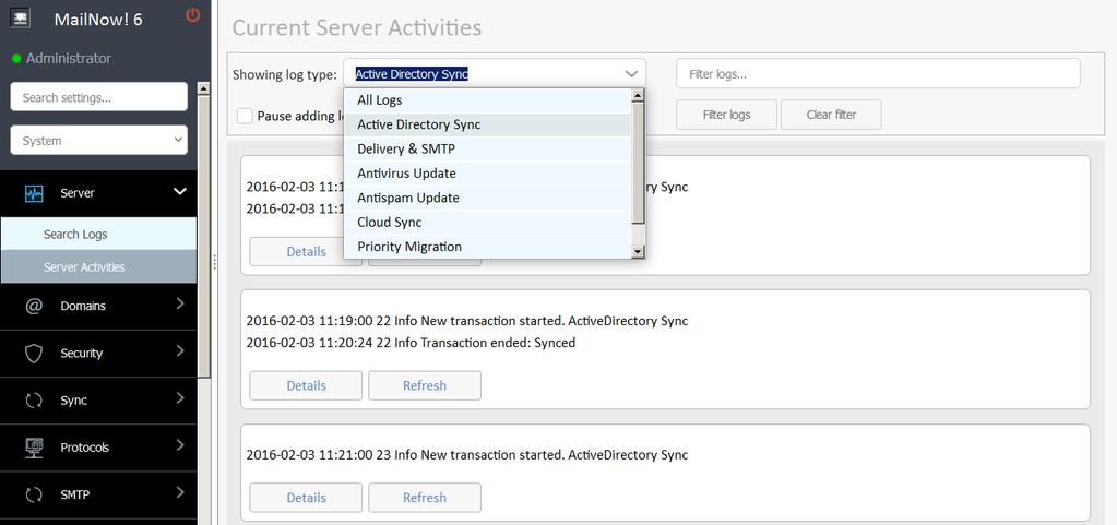 11.1 Server Activities Server's logs are categorized into seven main categories in which all or one of them can be