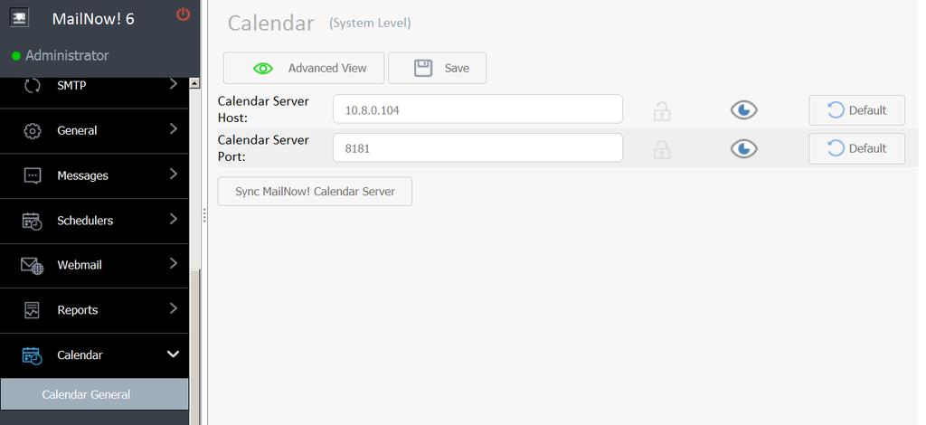 19 Calendar Calendar's configuration can be defined in this tab. 'Sync MailNow!