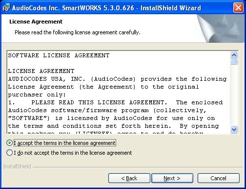 Step 2. The "License Agreement" screen displays. Read the agreement carefully and click on the "I accept the terms in the license agreement" option.