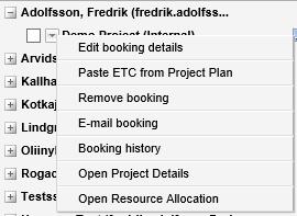 Edit booking details This function is used to change booking status and to write a booking comment. If the toolbar icon is chosen, the changes will affect all the marked resources.