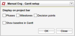 Gantt Set up There are menu choices for deciding which period to display in the Gantt chart. It is alsopossible to show week numbers.