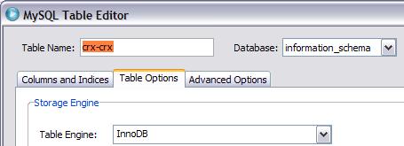 opencrx Installation Guide for MySQL 5 - Version 2.5.1 Create the database Verify that InnoDB is selected as Table Engine.