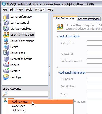 Select User Administration and then Add new User from the pop-up menu as shown below: Figure 3: Add new user