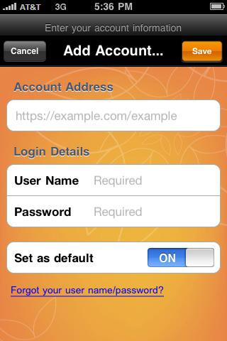 Fill in your account details: Account Address User