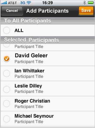 3. Tap on the button in the New Note screen to open the Add Participants tab. 4.