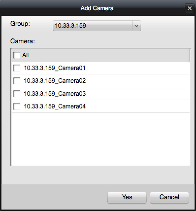 Click Yes to confirm adding the camera to the storage server. (4) To delete the camera from the storage server, click to select the added camera and click Delete. (5) Click Save to save the settings.