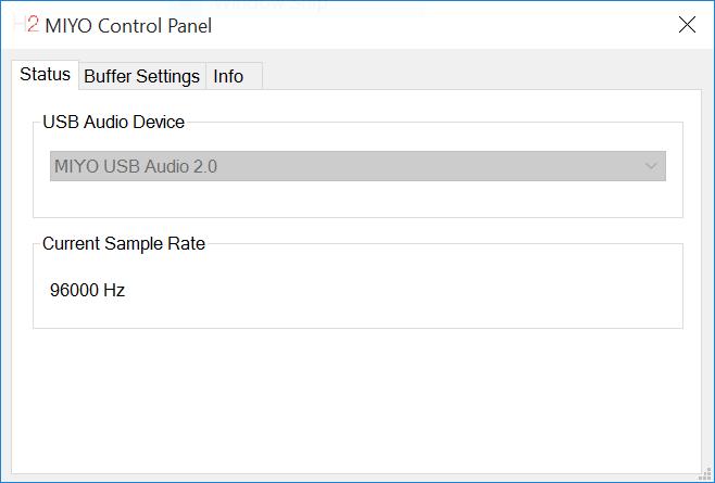 Status Page The control panel s status page provides the following basic information: USB Audio Device: This indicates that MIYO