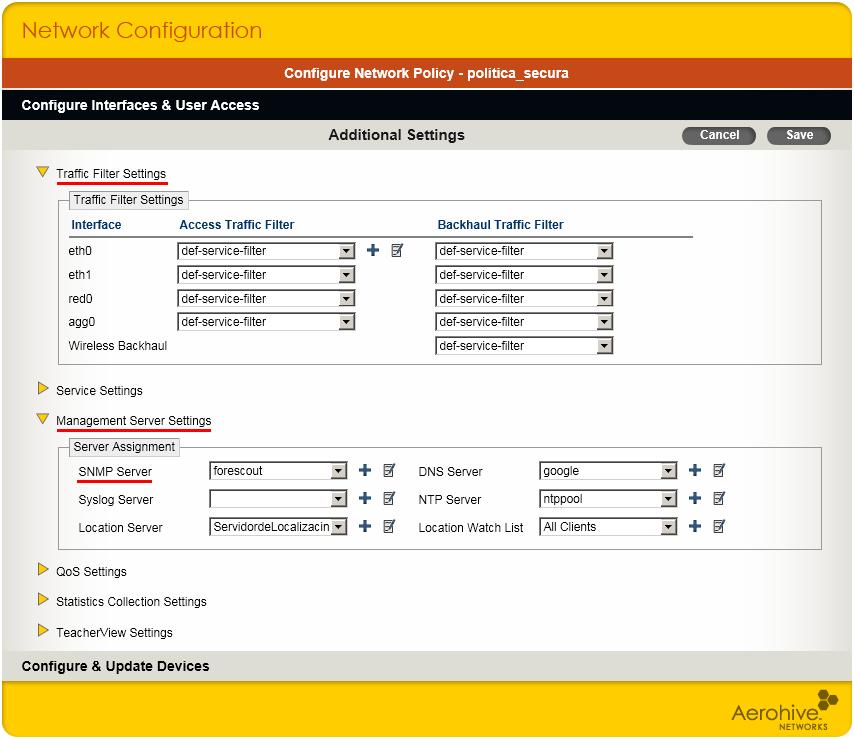 communication Management Server Settings to enable SNMP reports 2.