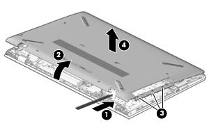 2. Remove the following screws that secure the bottom cover to the computer: (2) Two Phillips M2.5 6.7 screws under the rear rubber feet (3) Three Phillips PM2.0 10.
