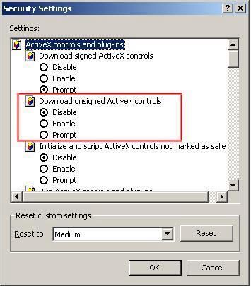 3. Find the settings of Download unsigned ActiveX controls, change the option to Prompt. 4.