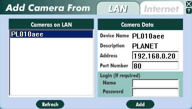 Internet Camera User Guide If you want to add a camera which located on Internet, click Internet tab