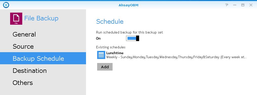 A screen will pop up, showing the General tab. 3. Go to the Backup Schedule tab.