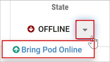 4.2.4 Bring the Master Pod online In the pod view, click the drop arrow under State and select Online. 4.
