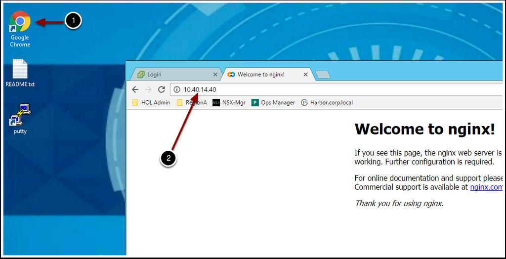 Access nginx Web Server 1. Click on Google Chrome 2. Enter http://10.40.14.