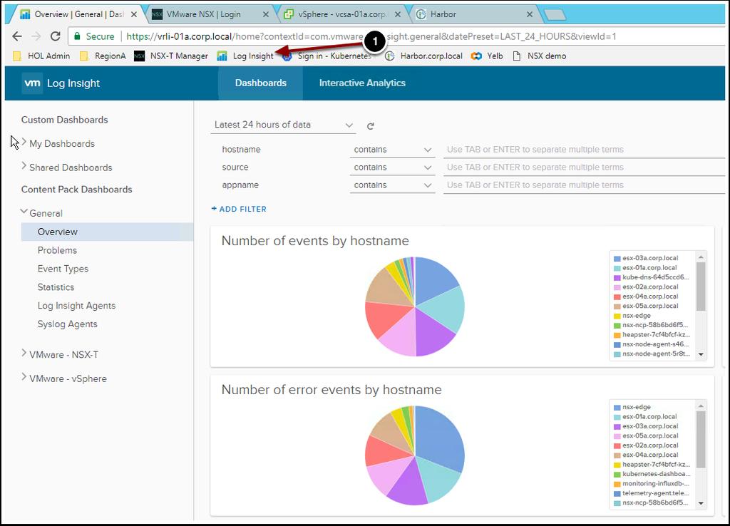 Connect to vrealize Log Insight 1. Click on Log Insight Bookmark in Chrome 2. Type username admin and password VMware1! 3.
