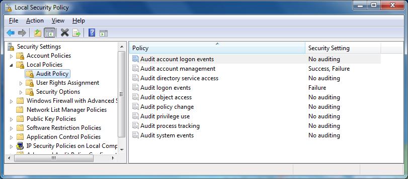 Managing Security for the Analyst Software on Stand-alone Windows 7 Workstations 7 Audit Logon Events Figure 4: Audit Policy The Audit Logon