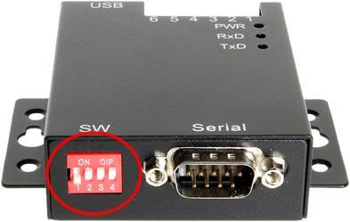 USB-COMi-SI-M Product Manual 5 2. Hardware Installation Outside the unit, there is a 4-pin DIP switch used to select the mode of operation.