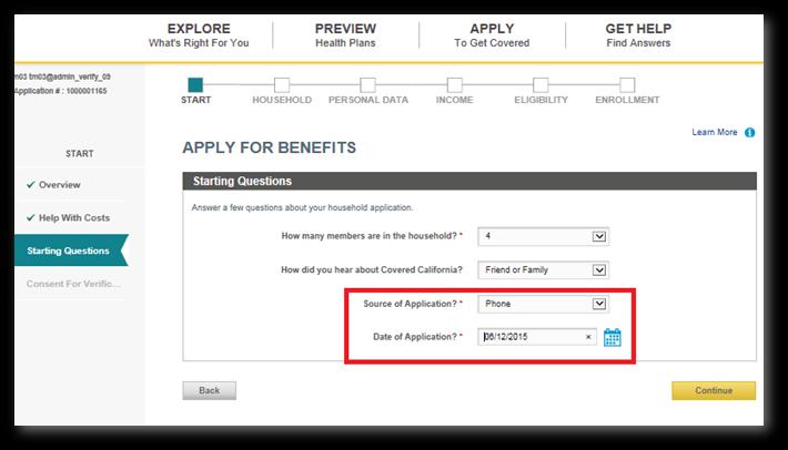 Click the OK button to return to the Apply for Benefits - Get Help With Costs page to select the application type and begin the application.