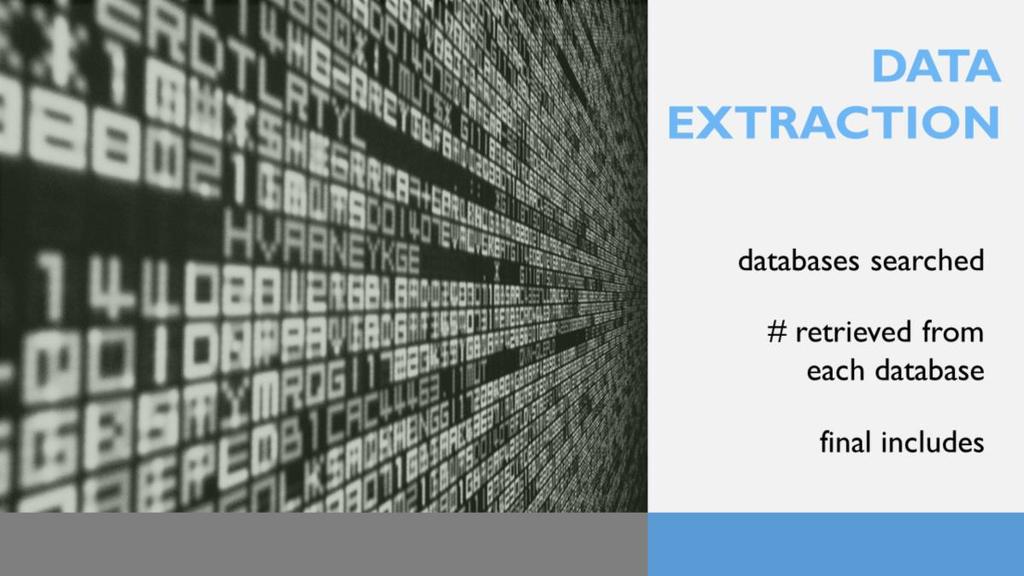 DATA EXTRACTION: Similar to our inclusion criteria, we extracted the following data for each of the 97 included SRs: Names of the databases