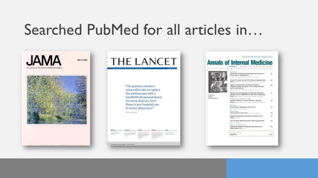 To scope this project, we selected three top-tier biomedical journals that publish systematic