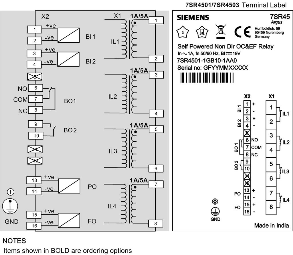Technical Documentation Connection Diagrams Connection Diagrams 7SR4501/7SR4503 Terminal/Wiring Diagram 4.1 [lo_7sr4501(03)-xgb10 terminal label/wiring diagram, 1, en_us] Figure 4.
