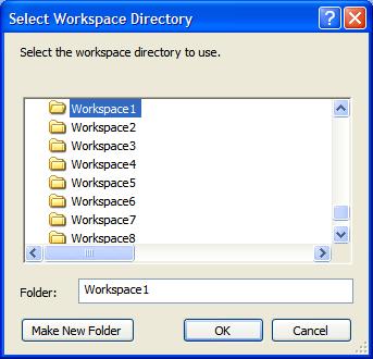 Workspace Launcher Dialog Box b. If you wish to change the location of your project's Workspace, click Browse to select a new path the Select Workspace Directory dialog box appears.