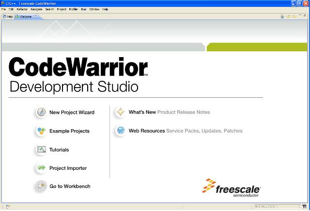 Welcome Page The Welcome page is displayed when CodeWarrior is run for the first time.