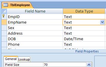 The field size is used to set the size of a field. The field size property is applied to text and number field.