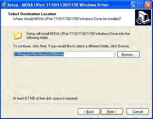 2. Click Next to install the driver in the