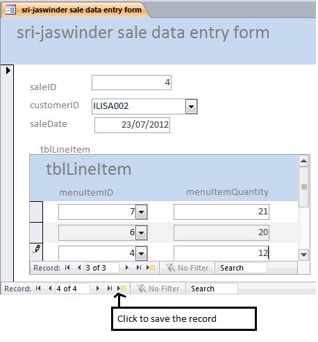 Data Entry using the form 1. Enter at least one more sale using this form as shown in Figure 41.