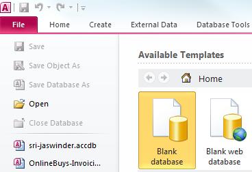 Creating a Database 1. Open MS Access from the start menu. 2. Select Blank database as shown in Figure 2. 3. Enter the file name in the space provided as shown in Figure 3.