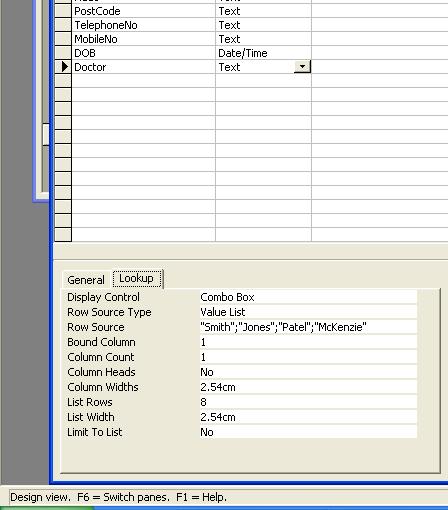 5. In the Datasheet view of the Table, the lookup is shown and the value can be selected: 6.