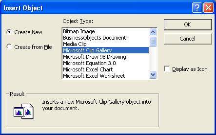 Select Microsoft Clip Gallery