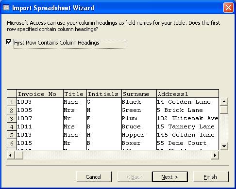 You may need to prepare your spreadsheet before you import it into Access by ensuring that there are no blank