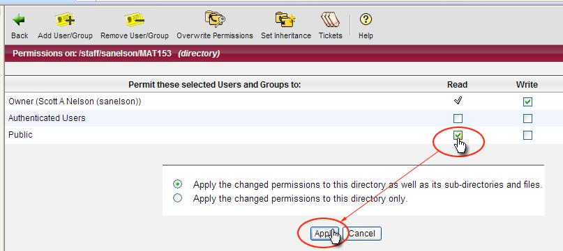 6) You will be asked to confirm your permission changes. Click on the OK button. Sharing Permissions have now been applied and the process of creating and sharing a new web folder is complete.