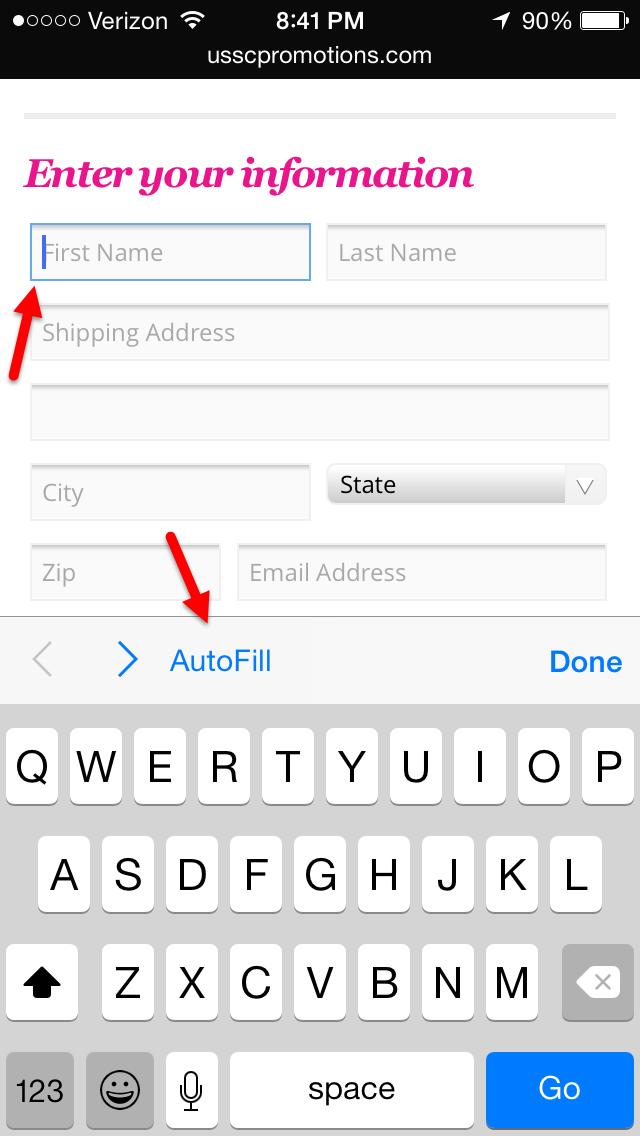 Once you have the AutoFill feature setup on your ipad tablet, you can use it to fill out entry forms.