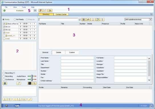 CDT window The user interface contains the following elements: Menu bar and toolbar (1)