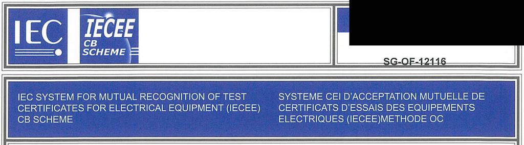 Ref. Certif. No. CERTIFICAT D'ESSAI QC,, Haw Par Technocentre, Valeurs nominates et caracteristiques principales 100-240VAC, 50-60Hz, 0.