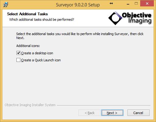 3.5 Additional tasks can be performed to create shortcut icons for the Surveyor application, see Figure 5.