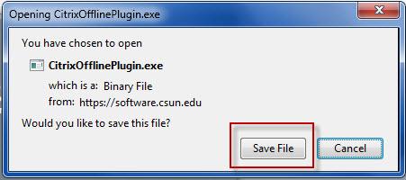 a) Select the check box for I agree with the Citrix license agreement. b) Select the Install button. c) The Opening CitrixOnlinePluginWeb.exe dialog box displays. d) Select the Save File button.