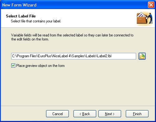 Chapter 4: Other NiceLabel Applications Selecting the label file in New Form Wizard 7. Select Use default template upon which the generated form will be created and click on the Next button.