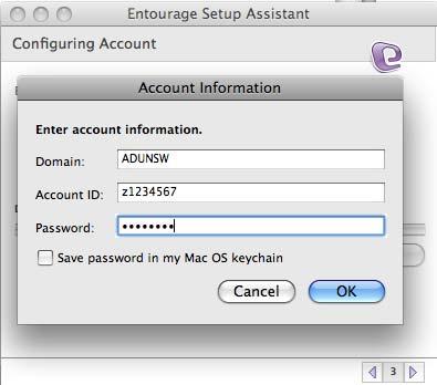 6. Enter Account Information details as requested in the following dialog box: