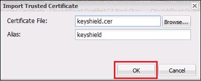 10 Click OK to import the certificate file. 11 Acknowledge the message about restarting the appliance by clicking OK. 12 Click the back arrow in the browser, then select Reboot.